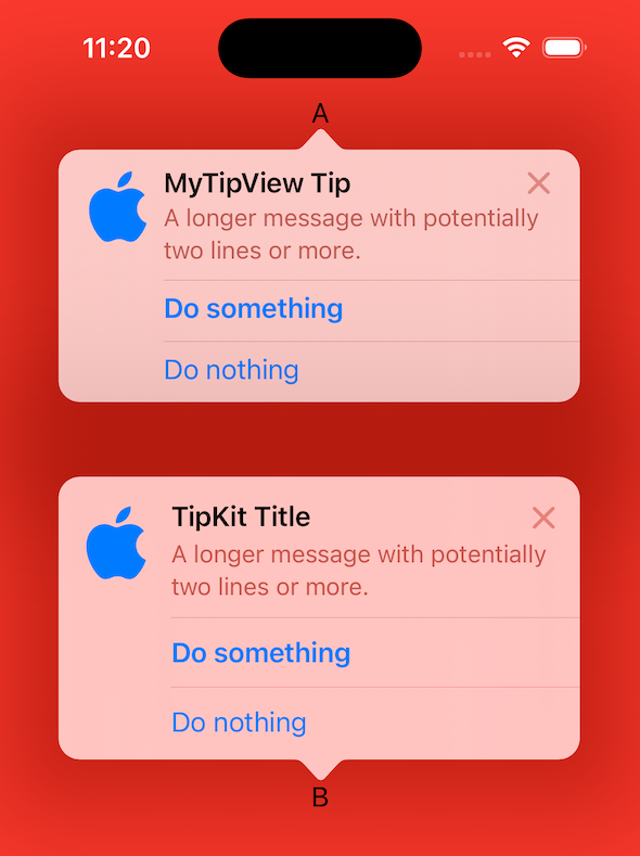 Custom Tip View implementation vs system popover tip.